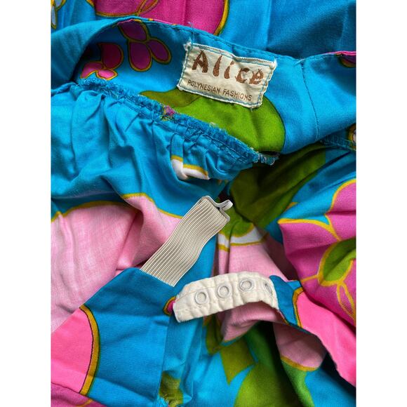 Vtg 1960s Alice Polynesian Hawaiian Floral Waterfall Sleeveless Maxi Dress | S - Picture 11 of 13